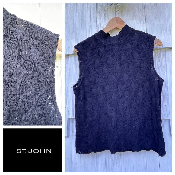 St John Black Label Open Knit Sleeveless Top Medium - Picture 1 of 8